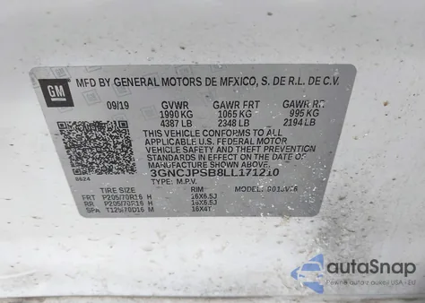 2020 Chevrolet Trax Awd Lt from USA, damaged, VIN 3GNCJPSB8LL171210